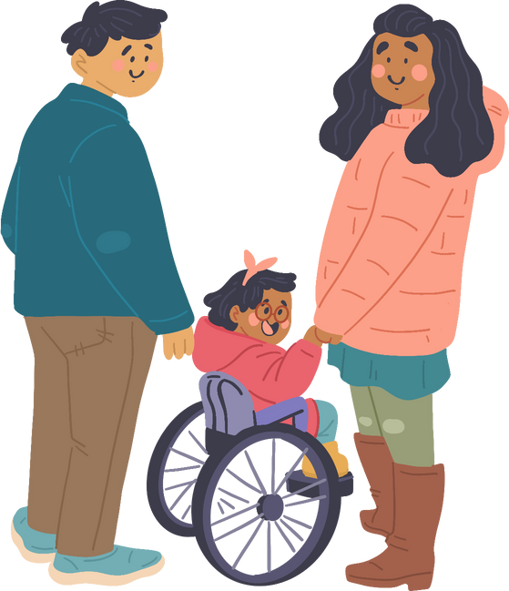 Clean Cartoon Family with Disable Child